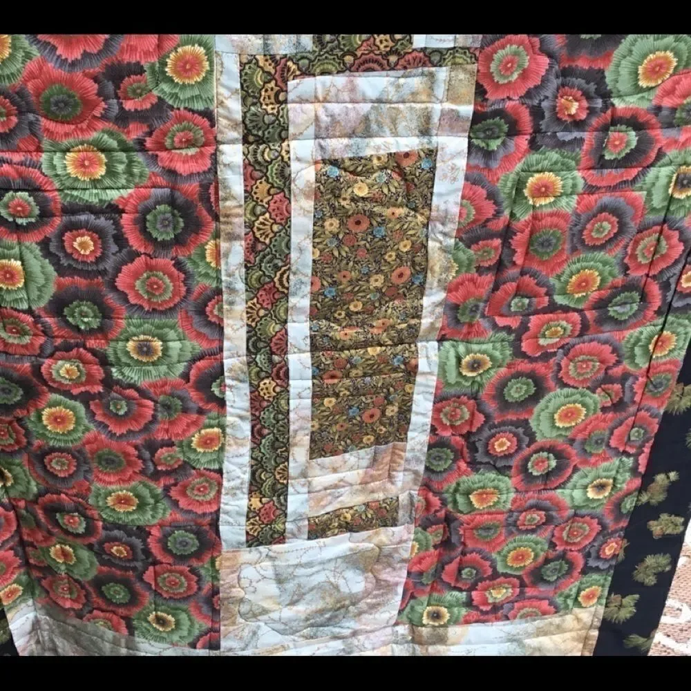 NWT. Hands Crafted Greens & Gold Quilt